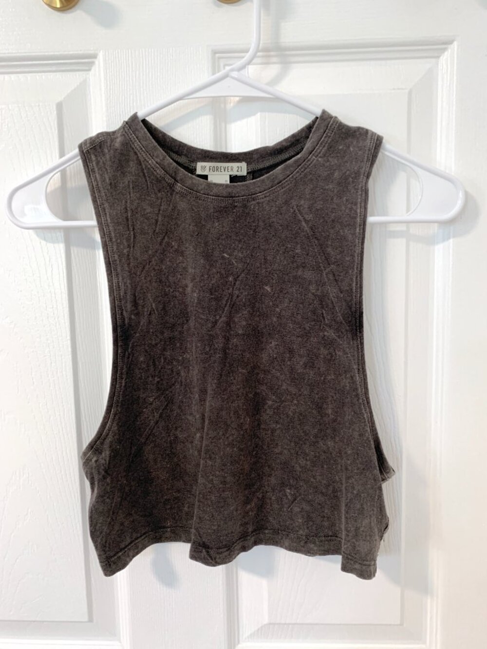 Forever 21 Mineral Wash Activewear Crop Tank Top Muscle Tee Dark Gray XS